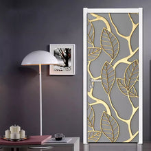  2Pcs/Set Golden Leaves 3D Door Sticker PVC Self-adhesive Waterproof Wallpaper