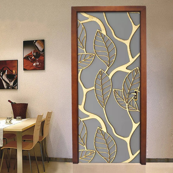 2Pcs/Set Golden Leaves 3D Door Sticker PVC Self-adhesive Waterproof Wallpaper