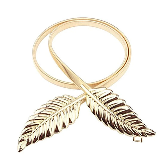 Woman Summer Waist Belt Gold & Silver Europe Brand Design Luxury Maple Leaf Elastic Waist Chain Belt for Women Screw Lock bg-042