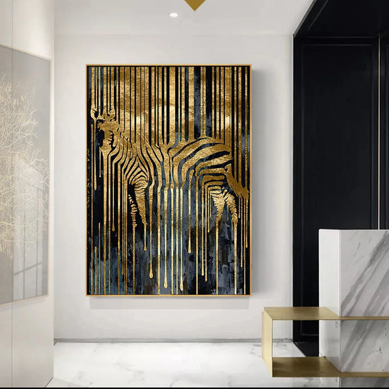 Golden Zebra Abstract Canvas Painting