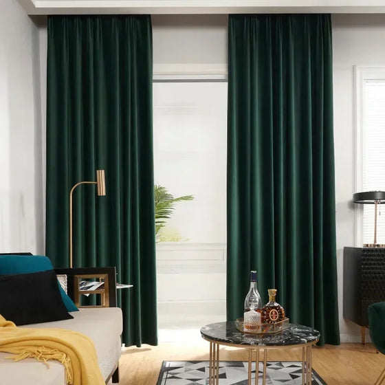 Dark Green Velvet Curtain Solid Color