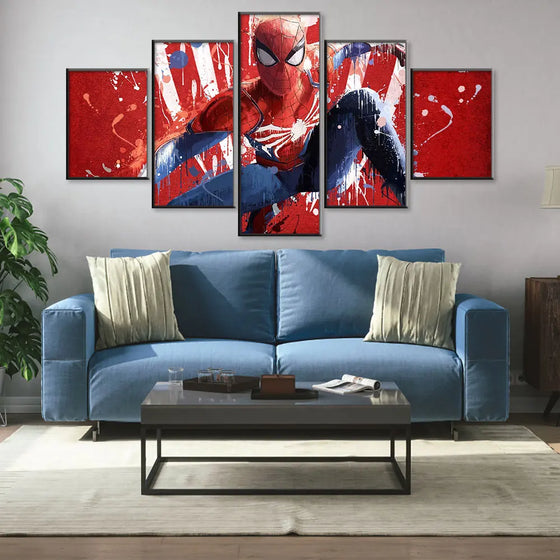 5 Panels Posters Marvel Avengers Movie Spiderman Fight Pictures Watercolour Canvas Painting Wall Art for Kids Bedroom Decoration
