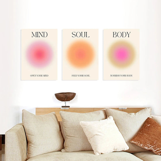 Gradient Color Body Soul Mind Wall Decor Poster Picture For Living Room Decor Aesthetic Abstract Modern Art Canvas Painting